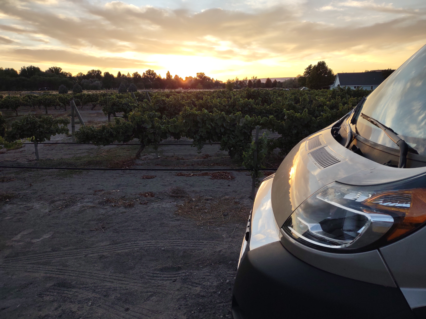 Sunset as seen from in front of our van.